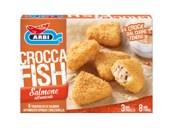 [Translate to English:] Croccafish con salmone affumicato, pack prodotto–Arbi
